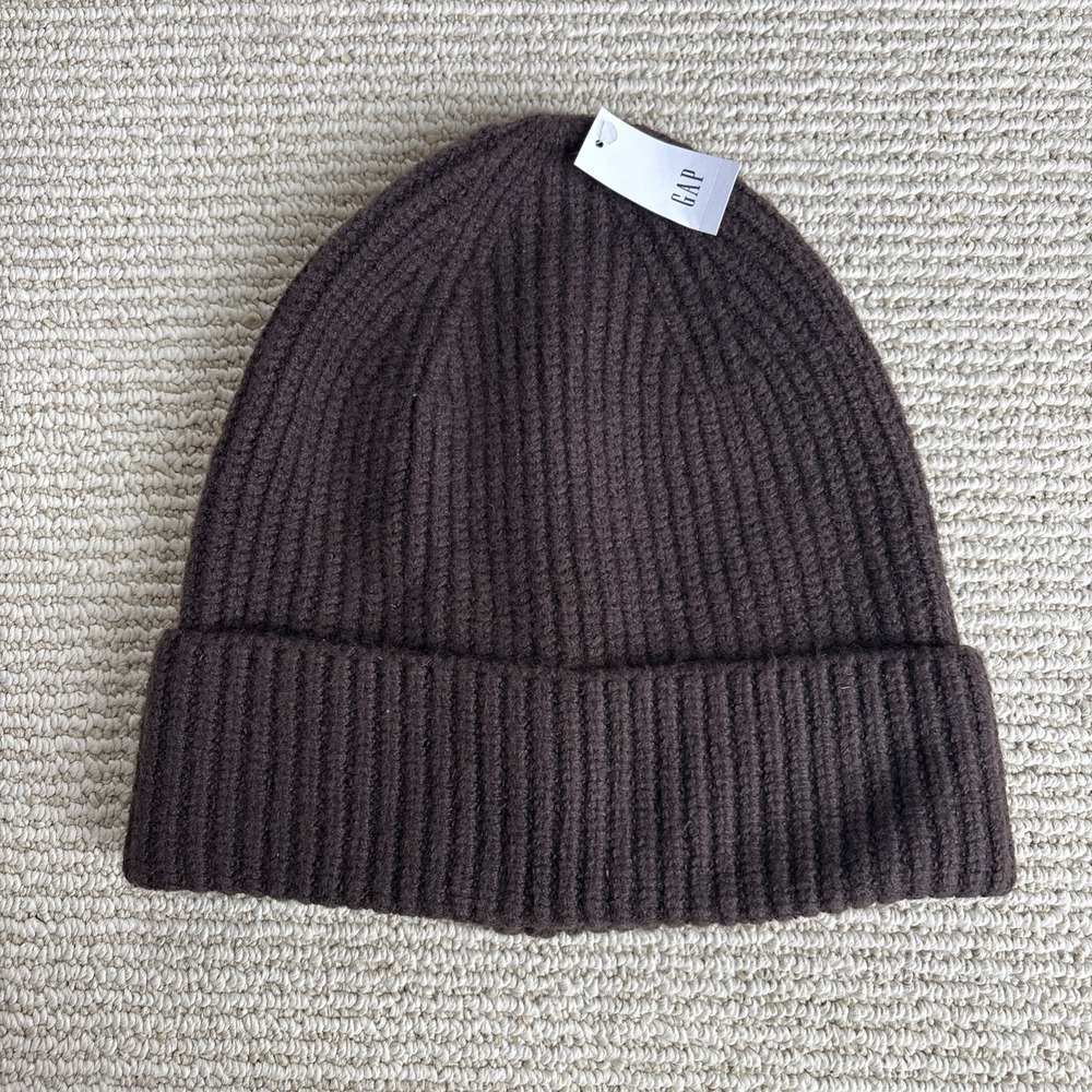 NWT Gap brown one size cotton blend cuffed Beanie Hat Cap Knit $34